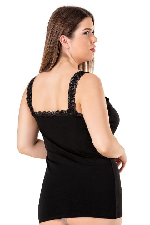 Pamuklu Dantel Detaylı Kalın Askılı Kadın Atlet Özkan 26802 - Siyah