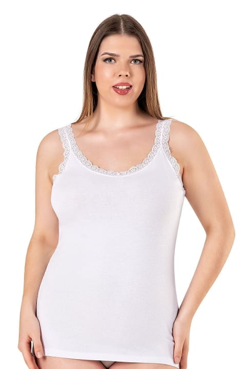 Pamuklu Dantel Detaylı Kalın Askılı Kadın Atlet Özkan 26802 - Beyaz