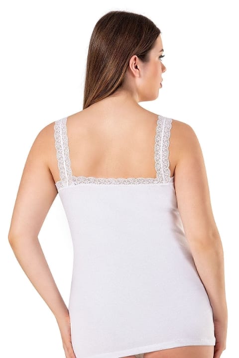 Pamuklu Dantel Detaylı Kalın Askılı Kadın Atlet Özkan 26802 - Beyaz