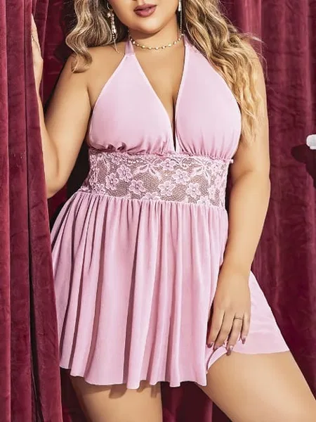 Pembe Dantel Detaylı Tek Parça Fantezi Body Pink Night 6681 - Pembe