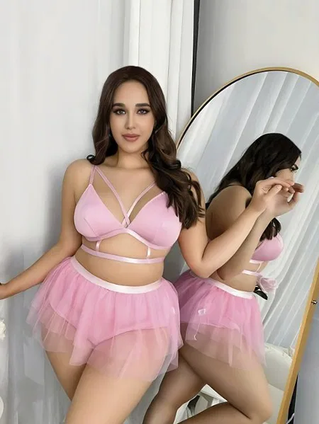 Büyük Beden Pembe Tül Etekli Fantezi Takım Real Passione 19023 - Pembe
