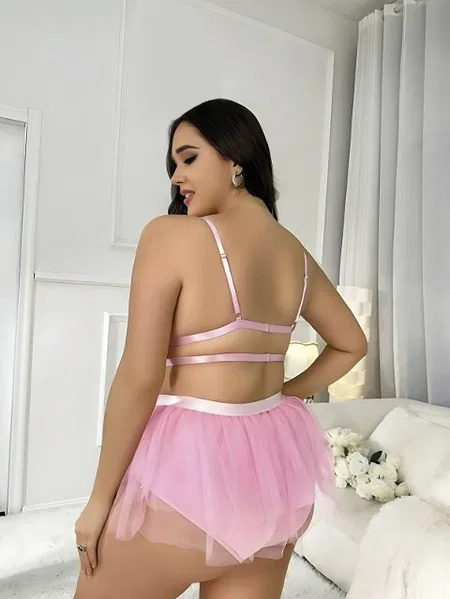 Büyük Beden Pembe Tül Etekli Fantezi Takım Real Passione 19023 - Pembe