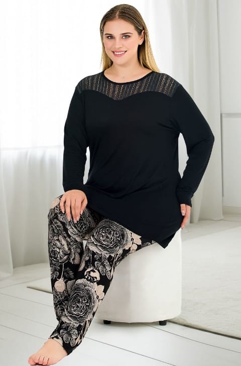 Büyük Beden Viskon Pijama Takımı Somon Lady 11390 - Görsel