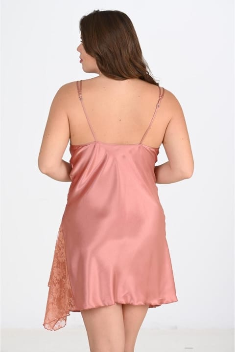 Saten Büyük Beden Gecelik Bordo Ahu 2109 - Somon