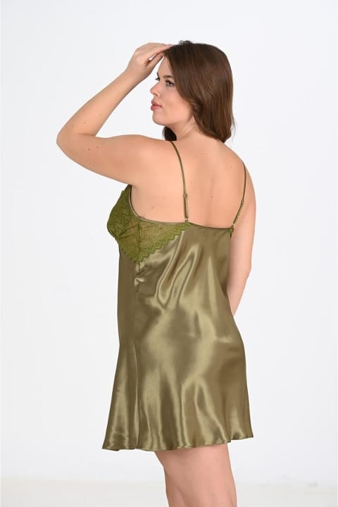 Büyük Beden Saten Haki Gecelik Ahu Ahu 2104 - Yeşil