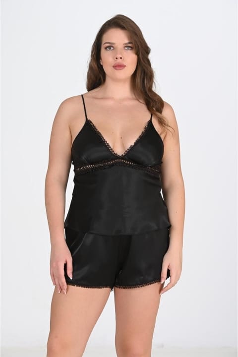 Büyük Beden Siyah Dantel Şort Takım Ahu 1070