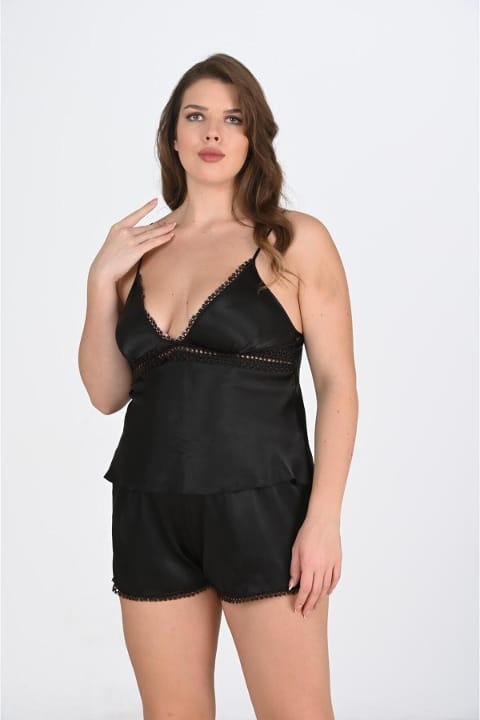 Büyük Beden Siyah Dantel Şort Takım Ahu 1070 - 2