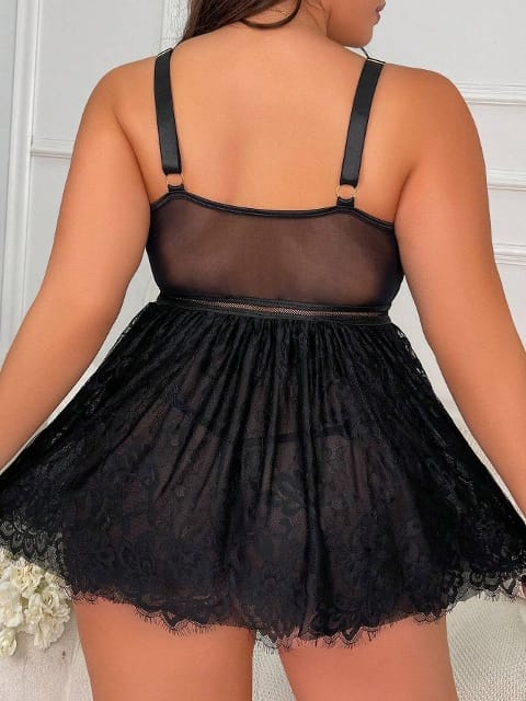 For Dreams Büyük Beden Dantelli Siyah Body Zincir Detay For Dreams 8487 - Görsel 2