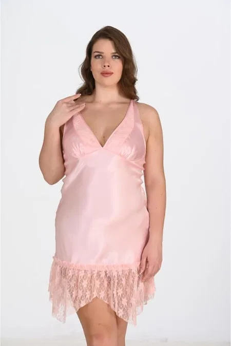 Büyük Beden Somon Saten Gecelik Ahu Lingerie 2112 - Somon