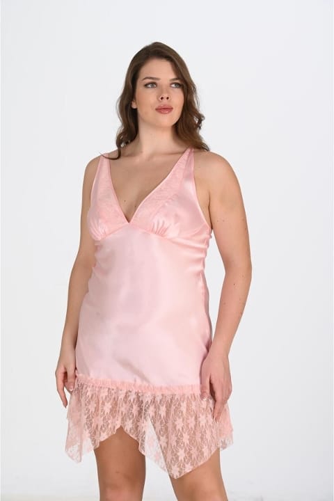 Büyük Beden Somon Saten Gecelik Ahu Lingerie 2112 - Somon