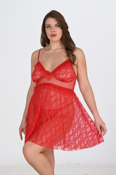 Tek Parça Tül Dantelli Kadın Gecelik Ahu 3040