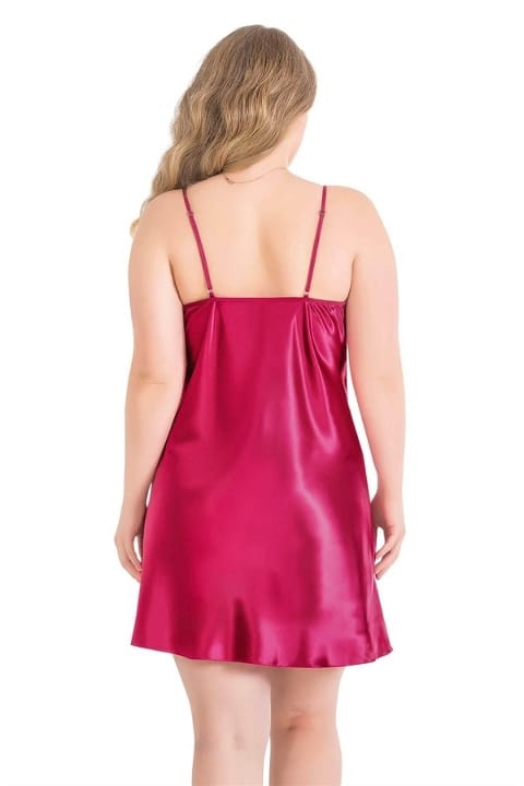 Büyük Beden Vişne Kısa Saten Gecelik Ahu Lingerie 2057 - Fuşya
