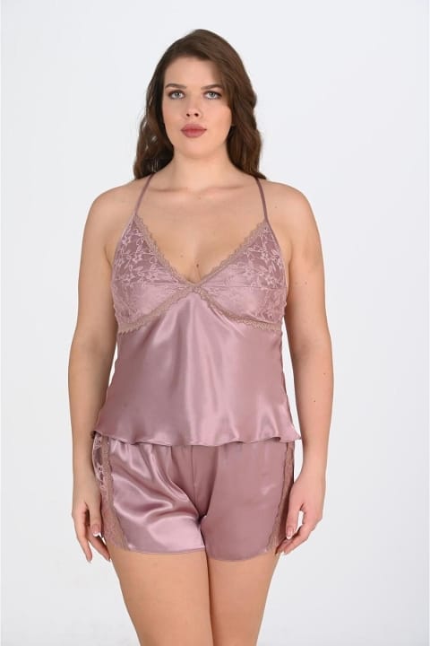 Büyük Beden Vizon Şort Takımı Pamuklu Ahu 1072