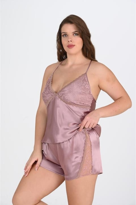 Büyük Beden Vizon Şort Takımı Pamuklu Ahu 1072 - Vizon