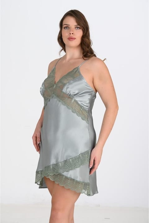 Saten Dantelli Büyük Beden Gecelik Yeşil Ahu 2113 - Yeşil