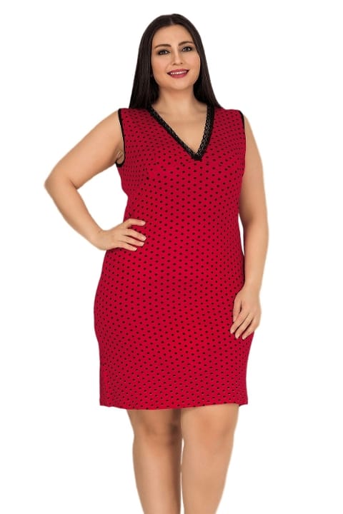 Büyük Boy Kısa ve Geniş Kol Tunik Kadın Gecelik Lady 6758 - Kırmızı