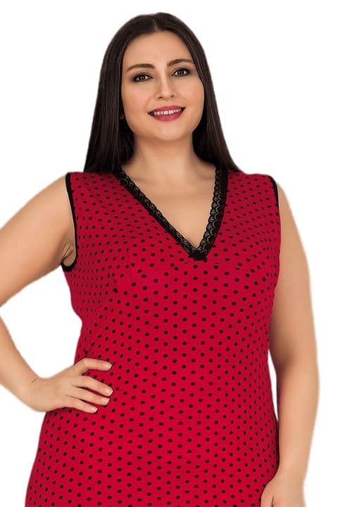 Büyük Boy Kısa ve Geniş Kol Tunik Kadın Gecelik Lady 6758 - Kırmızı