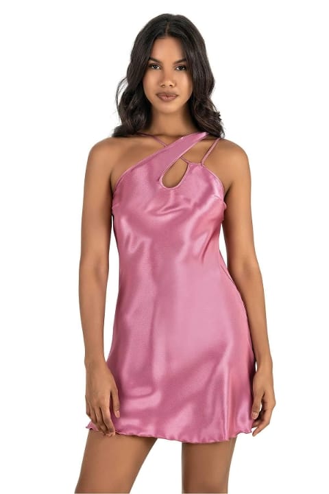 Çift Askılı Leopar Desenli Kısa Saten Gecelik Ahu 8207