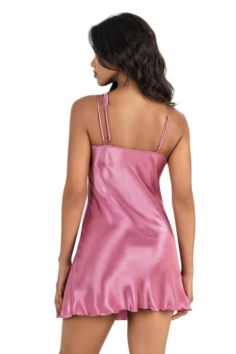 Çift Askılı Leopar Desenli Kısa Saten Gecelik Ahu 8207 - 2