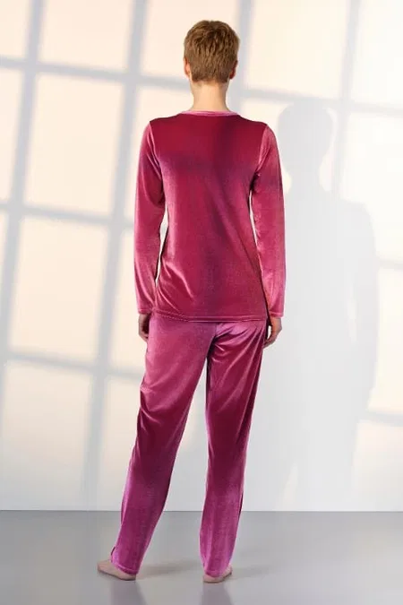 Cepli Kadife Uzun Kollu Kadın Pijama Takımı Doreanse 25K4033 - Fuşya