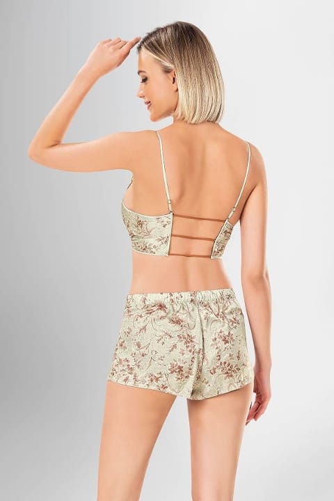 Çiçek Desenli Lila Kadın Gecelik Takımı Ahu 1939 - Yeşil