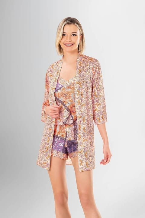 Çiçek Desenli Şort Sabahlık Takımı Kadın Ahu 1949