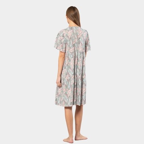 Çiçek Desenli Pamuk Modal Kısa Kollu Kadın Elbise Türen 3396 - 2