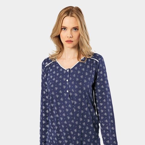 Türen Pamuklu Patlı Çiçek Desenli Uzun Kollu Pijama Takımı Türen 3382 - Görsel 4