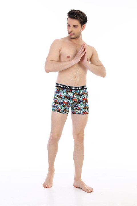 Pamuklu Elastan Renkli Figür Boxer Çift Kaplan 796 - Görsel