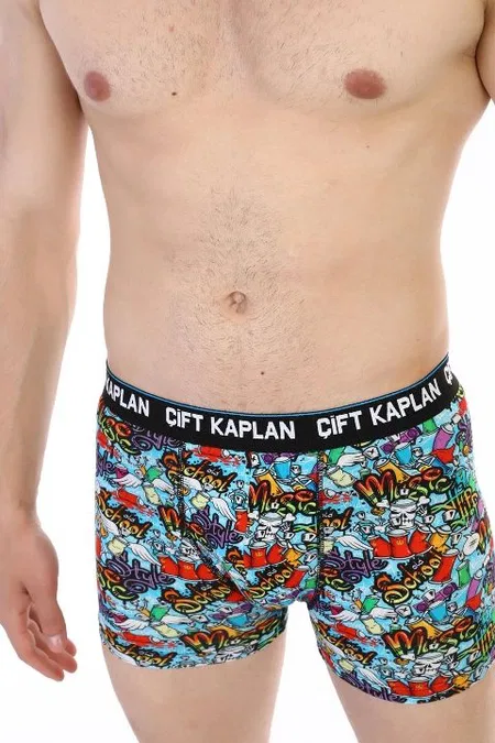Pamuklu Elastan Renkli Figür Boxer Çift Kaplan 796 - Görsel