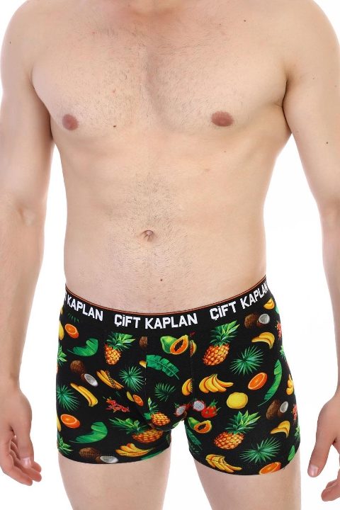 Pamuklu Elastan Renkli Erkek Boxer Çift Kaplan 796