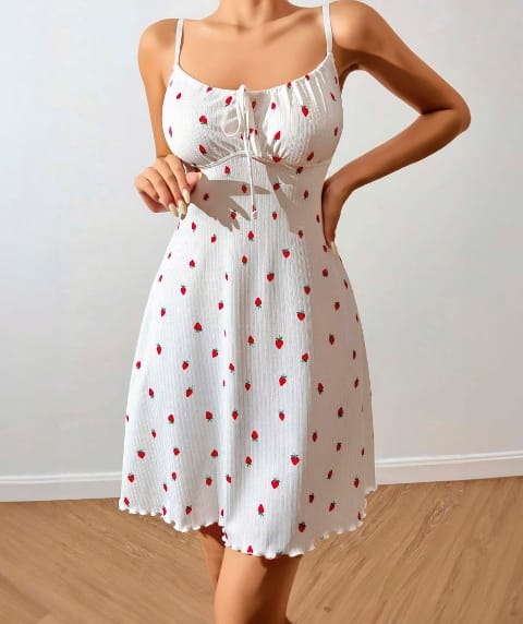 Şeffaf Çilek Desenli Fantezi Body Lily Bianca 13007