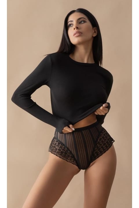 Dantel Detaylı Tek Parça Transparan Body Lily Bianca 100 - Siyah