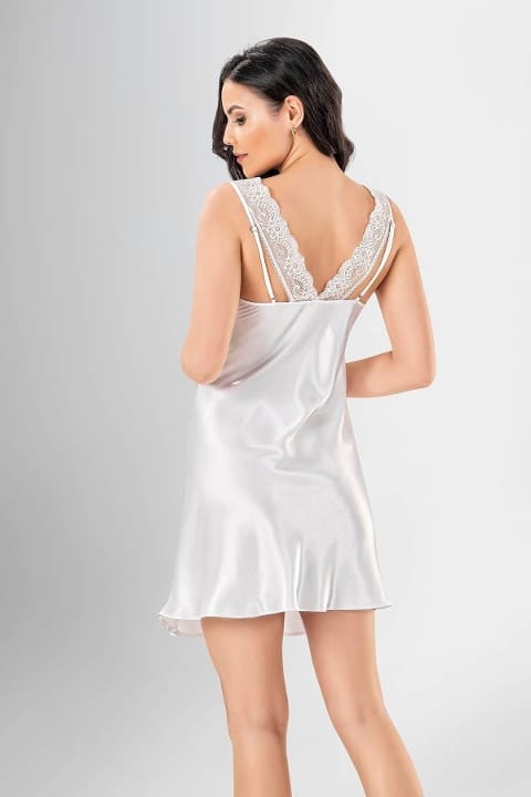 Çizgili Dantelli Kadın Gecelik Takımı Ahu 1963 - Ekru