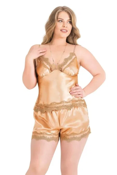 Nar Çiçeği Saten Babydoll Şort Takımı Ahu 1054 - Altın