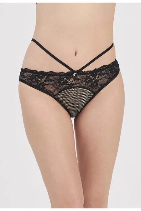 Dantel Detaylı Transparan Slip Külot Siyah Moonlight 3215 - Siyah