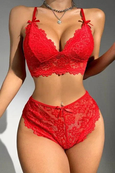 Dantel Detaylı Kırmızı Bralet Sütyen Takımı For Dreams 8455 - Kırmızı