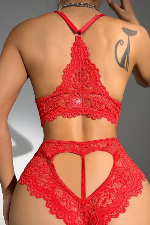 Dantel Detaylı Kırmızı Bralet Sütyen Takımı For Dreams 8455 - 2