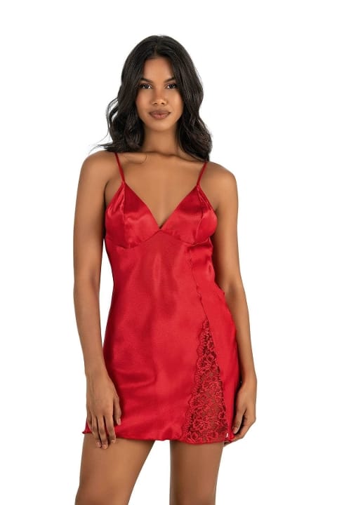 Dantel Yırtmaçlı Kısa Saten Gecelik Ahu 8234