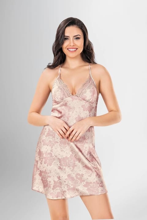 Dantelli Desenli Kısa Sabahlık Gecelik Takımı Ahu 1922 - Pudra