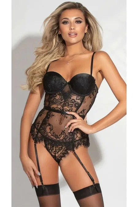 Dantelli Jartiyerli Büstiyer Takım Somon For Dreams 8468 - Siyah