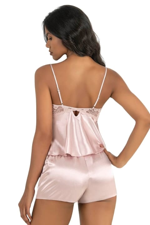 Dantelli Saten Şort Pijama Takımı Ahu 9217 - Pudra