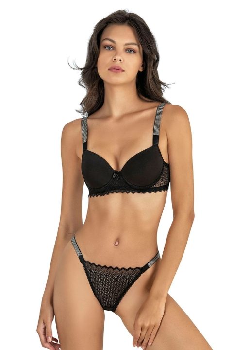 Dantelli Taşlı Destekli Sütyen Takım Fabony 4220 - Siyah