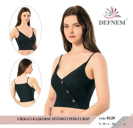 Defnem Kaşkorse Kruvaze Düğmeli Pedli Kadın Crop Defnem 8120