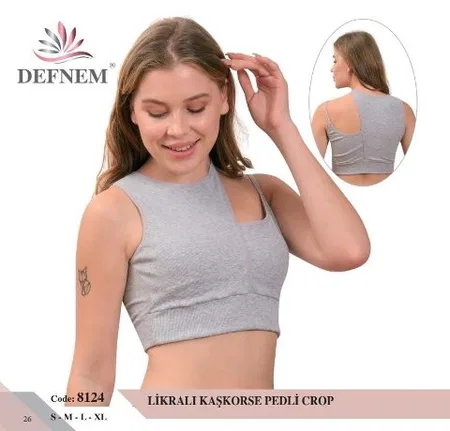 Kaşkorse T-Sırt Pedli Kadın Crop Defnem 8124 - Bej