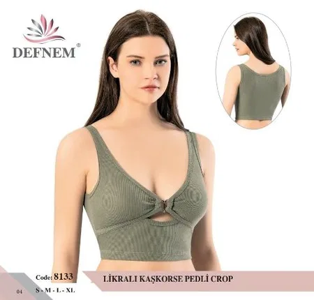 Düğüm Detaylı Kaşkorse Pedli Kadın Crop Defnem 8133 - Çağla Yeşili