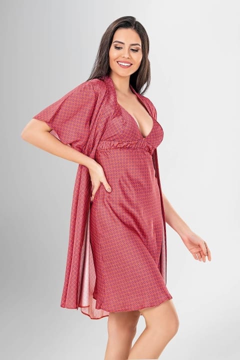 Desenli Şifon Kısa Kollu Gecelik Takımı Ahu 1940