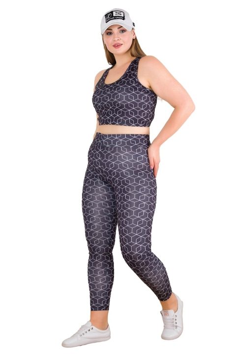 Desenli Kadın Büyük Beden Spor Takım Dikişsiz Rahat Kumaş Lady 1509