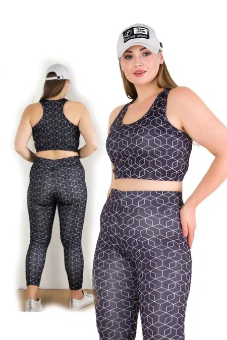 Desenli Kadın Büyük Beden Spor Takım Dikişsiz Rahat Kumaş Lady 1509 - Görsel