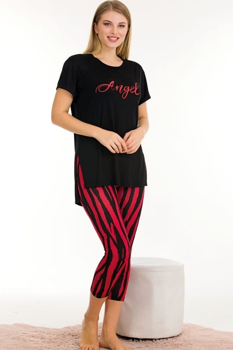 Desenli Rahat Kesim Kısa Kollu Kapri Pijama Takımı Lady 12052